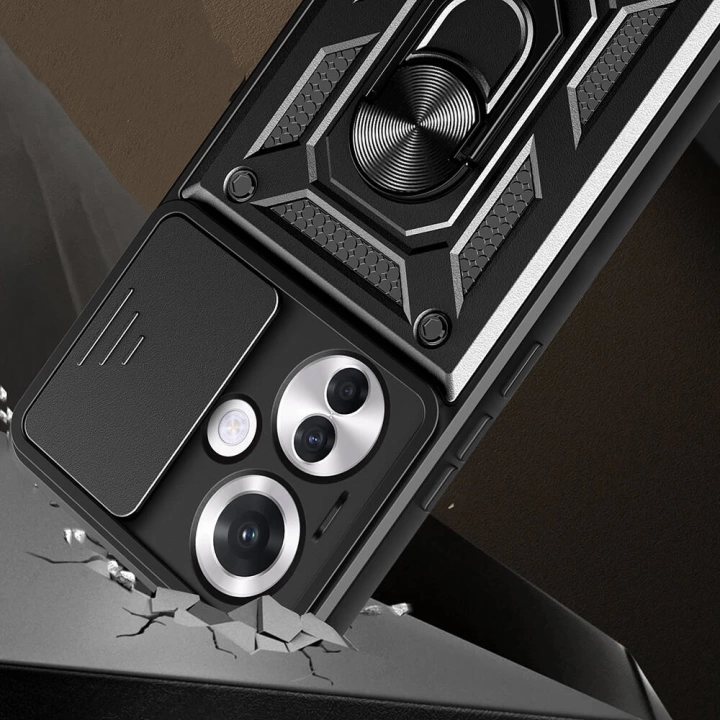 Oppo Reno 11F 5G Kılıf Magnetik Standlı Kamera Korumalı Redclick Sürgülü Vega Kapak