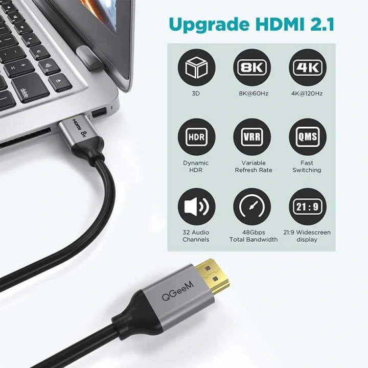 Qgeem Qg-av17 Görüntü Ve Ses Aktarıcı Hdmı Kablo 2.1 Versiyon 8k Hd Kalite 48gbps 1.83 Metre