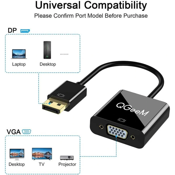 Qgeem Qg-hd25 Vga To Display Port Dönüştürücü