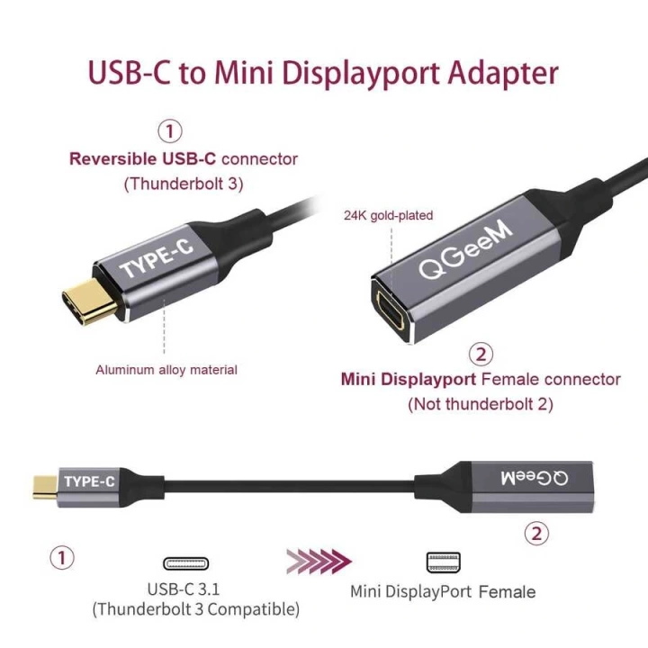 Qgeem Qg-ua08 Type-c To Mini Display Dönüştürücü