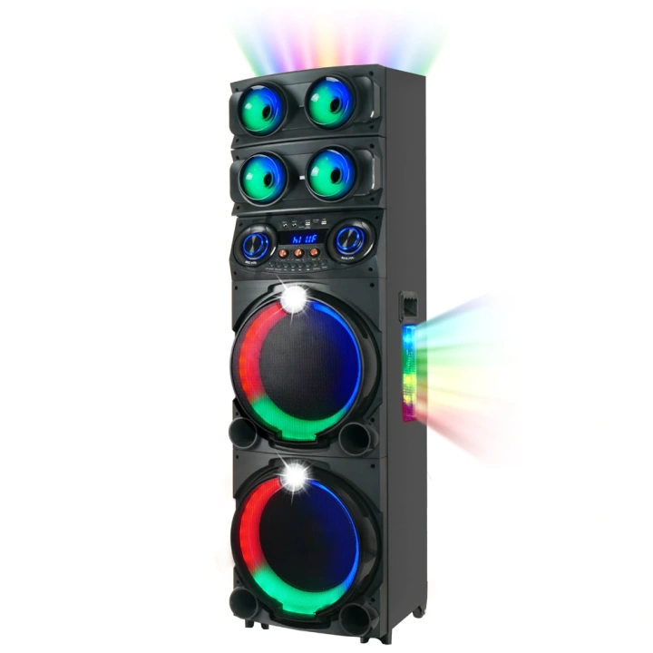 Redclick GD-2126 Dijital LED Göstergeli FM Radyolu Mikrofonlu RGB TWS Çift 12 inç Stereo Bass Kablosuz Karaoke Hoparlör