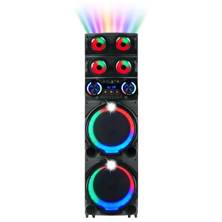 Redclick GD-2126 Dijital LED Göstergeli FM Radyolu Mikrofonlu RGB TWS Çift 12 inç Stereo Bass Kablosuz Karaoke Hoparlör