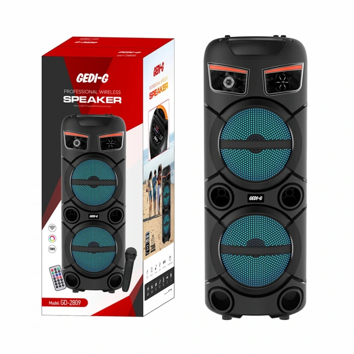 Redclick GD-2809 Dijital LED Göstergeli FM Radyolu Mikrofonlu RGB TWS Çift 8 inç Stereo Bass Kablosuz Karaoke Hoparlör