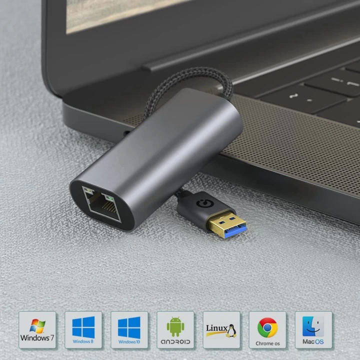 Redclick QG03 USB-A to RJ45 USB3.0 Ethernet Dönüştürücü Kablo 1000Mbps 22cm