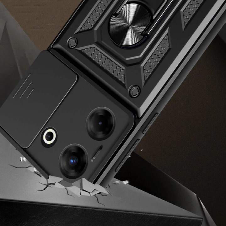 Tecno Camon 20 Pro 4G Kılıf Magnetik Standlı Kamera Korumalı Redclick Sürgülü Vega Kapak
