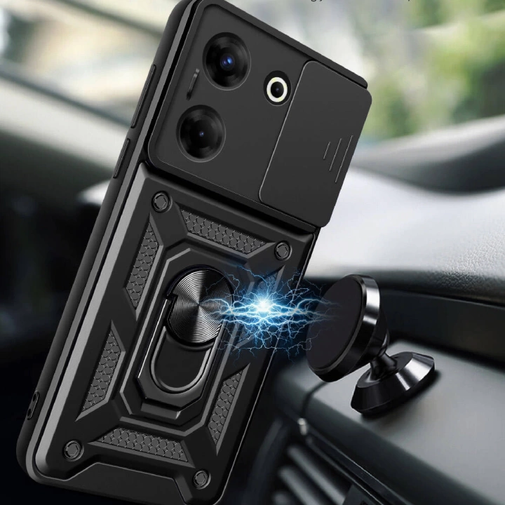 Tecno Camon 20 Pro 4G Kılıf Magnetik Standlı Kamera Korumalı Redclick Sürgülü Vega Kapak