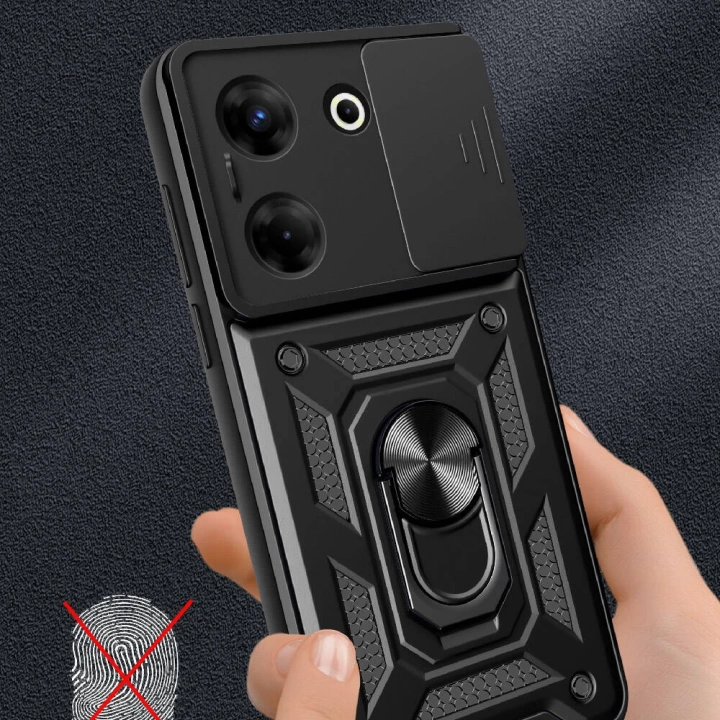 Tecno Camon 20 Pro 4G Kılıf Magnetik Standlı Kamera Korumalı Redclick Sürgülü Vega Kapak