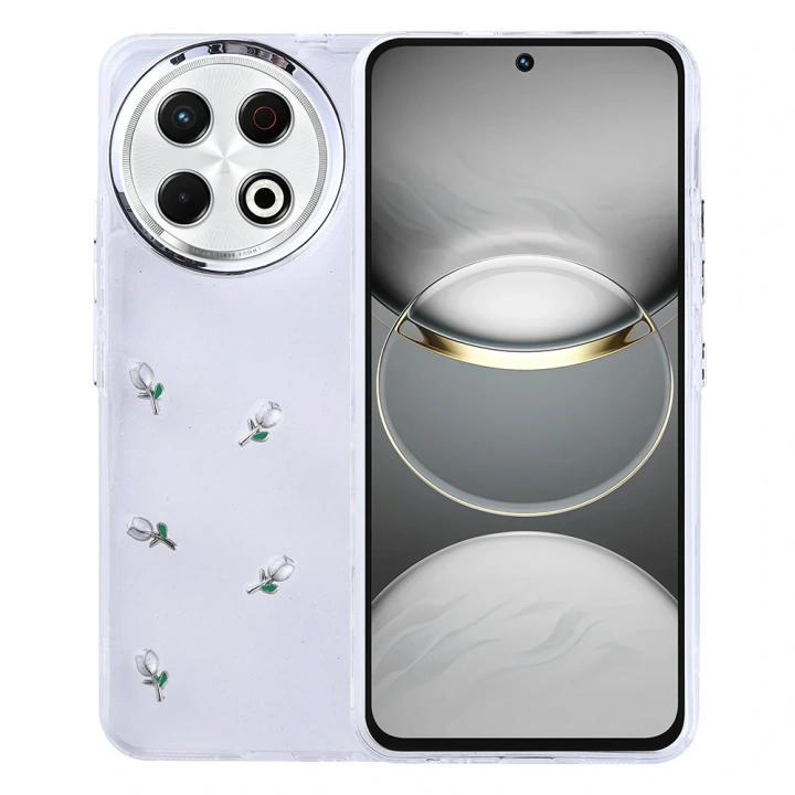 Tecno Spark 30 Pro Kılıf Airbag Tasarımlı Simli Şeffaf Redclick Kutup Kapak