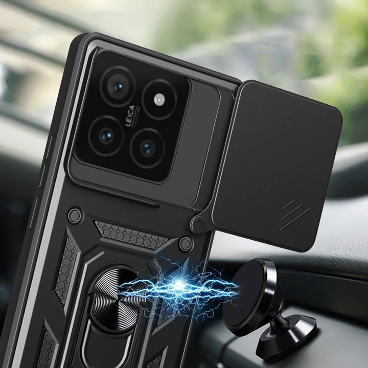 Xiaomi 14T Kılıf Magnetik Standlı Kamera Korumalı Redclick Sürgülü Vega Kapak