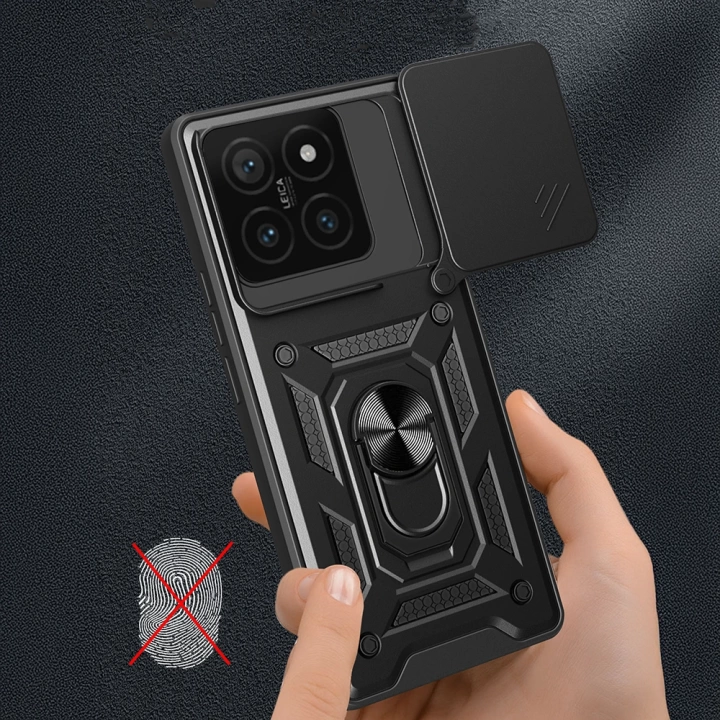 Xiaomi 14T Kılıf Magnetik Standlı Kamera Korumalı Redclick Sürgülü Vega Kapak