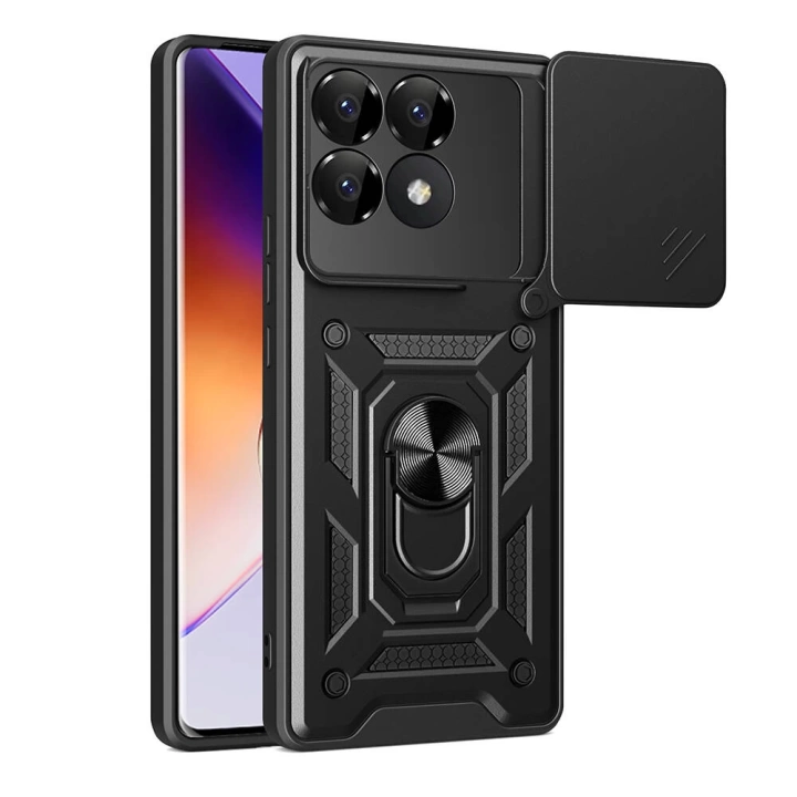 Xiaomi Poco F6 Pro Kılıf Magnetik Standlı Kamera Korumalı Redclick Sürgülü Vega Kapak