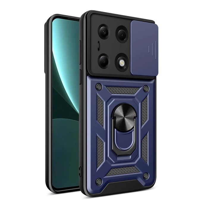Xiaomi Poco M6 Pro 4G Kılıf Magnetik Standlı Kamera Korumalı Redclick Sürgülü Vega Kapak