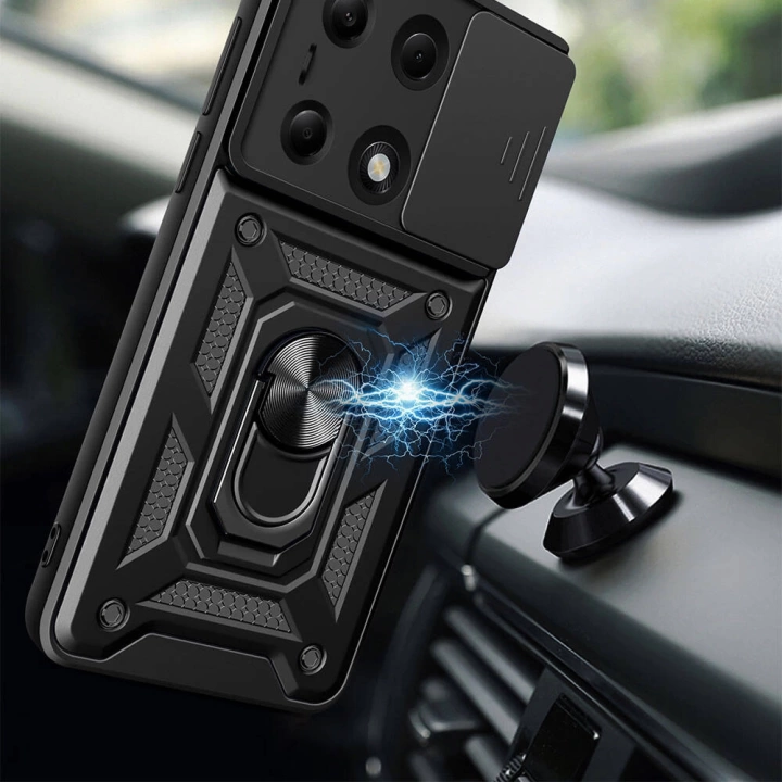 Xiaomi Poco M6 Pro 4G Kılıf Magnetik Standlı Kamera Korumalı Redclick Sürgülü Vega Kapak