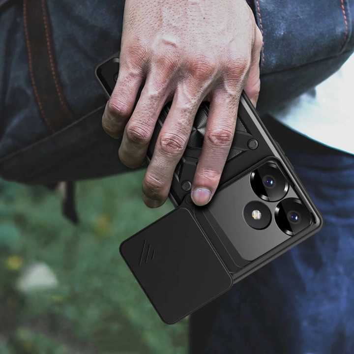 Xiaomi Redmi 13 4G Kılıf Magnetik Standlı Kamera Korumalı Redclick Sürgülü Vega Kapak