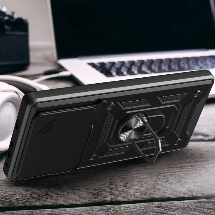 Xiaomi Redmi 13 4G Kılıf Magnetik Standlı Kamera Korumalı Redclick Sürgülü Vega Kapak