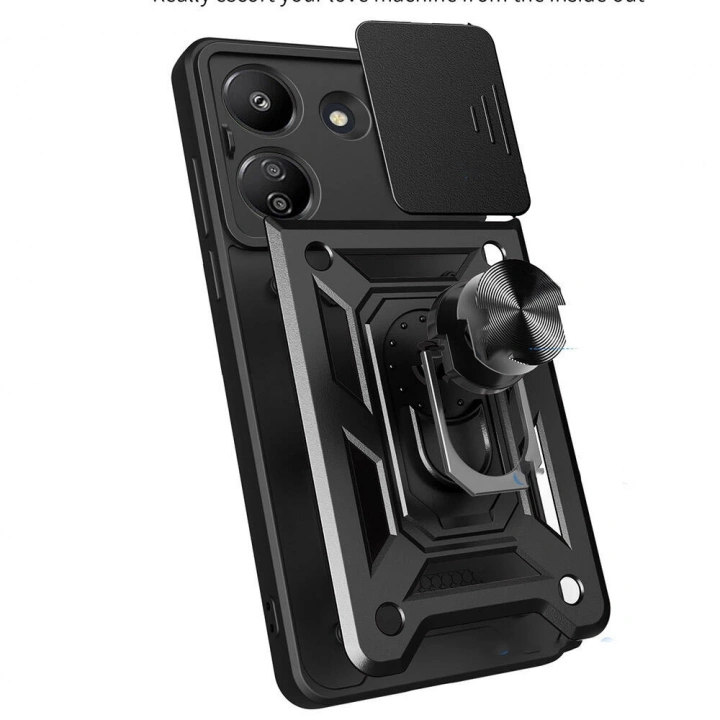 Xiaomi Redmi 13C Kılıf Magnetik Standlı Kamera Korumalı Redclick Sürgülü Vega Kapak