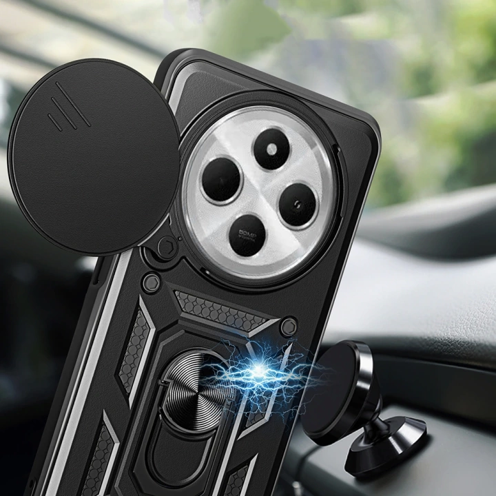 Xiaomi Redmi 14C 4G Kılıf Magnetik Standlı Kamera Korumalı Redclick Sürgülü Vega Kapak