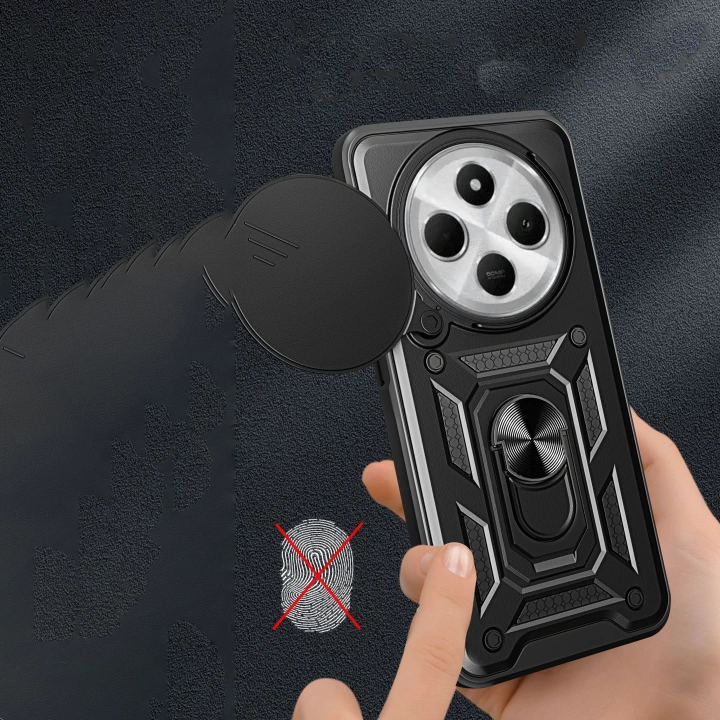 Xiaomi Redmi 14C 4G Kılıf Magnetik Standlı Kamera Korumalı Redclick Sürgülü Vega Kapak
