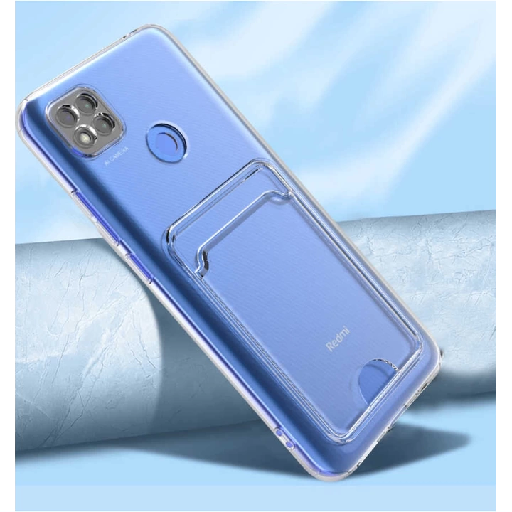 Xiaomi Redmi 9c Kılıf Kartlıklı Şeffaf Redclick Setra Clear Silikon Kapak
