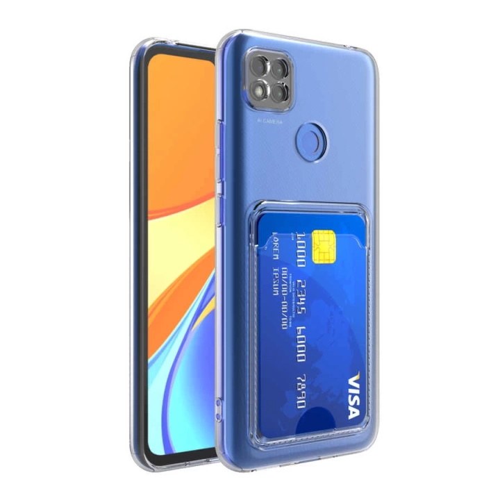 Xiaomi Redmi 9c Kılıf Kartlıklı Şeffaf Redclick Setra Clear Silikon Kapak