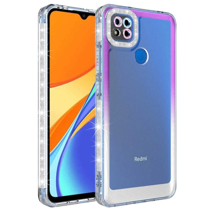 Xiaomi Redmi 9c Kılıf Simli Ve Renk Geçiş Tasarımlı Lens Korumalı Redclick Park Kapak