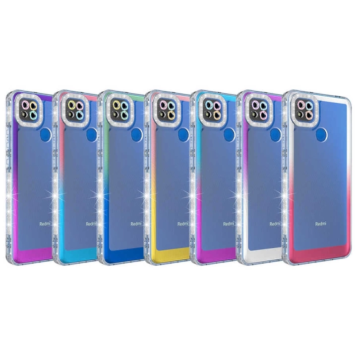 Xiaomi Redmi 9c Kılıf Simli Ve Renk Geçiş Tasarımlı Lens Korumalı Redclick Park Kapak