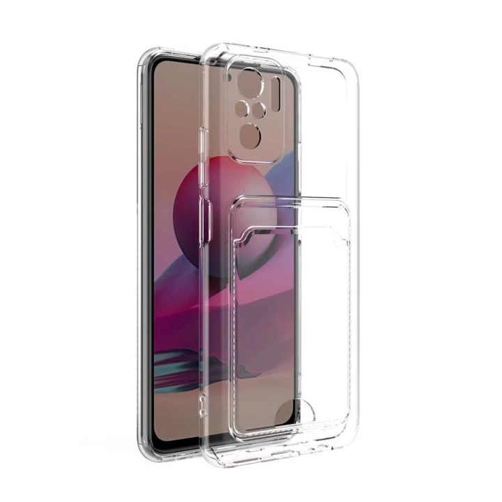 Xiaomi Redmi Note 10 Kılıf Kartlıklı Şeffaf Redclick Setra Clear Silikon Kapak