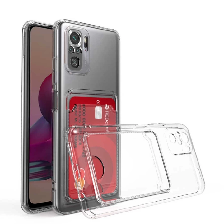 Xiaomi Redmi Note 10 Kılıf Kartlıklı Şeffaf Redclick Setra Clear Silikon Kapak
