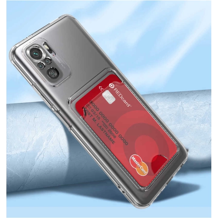 Xiaomi Redmi Note 10 Kılıf Kartlıklı Şeffaf Redclick Setra Clear Silikon Kapak