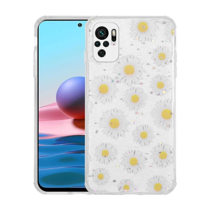 Xiaomi Redmi Note 10 Kılıf Simli Desenli Kamera Korumalı Parlak Redclick Popy Kapak
