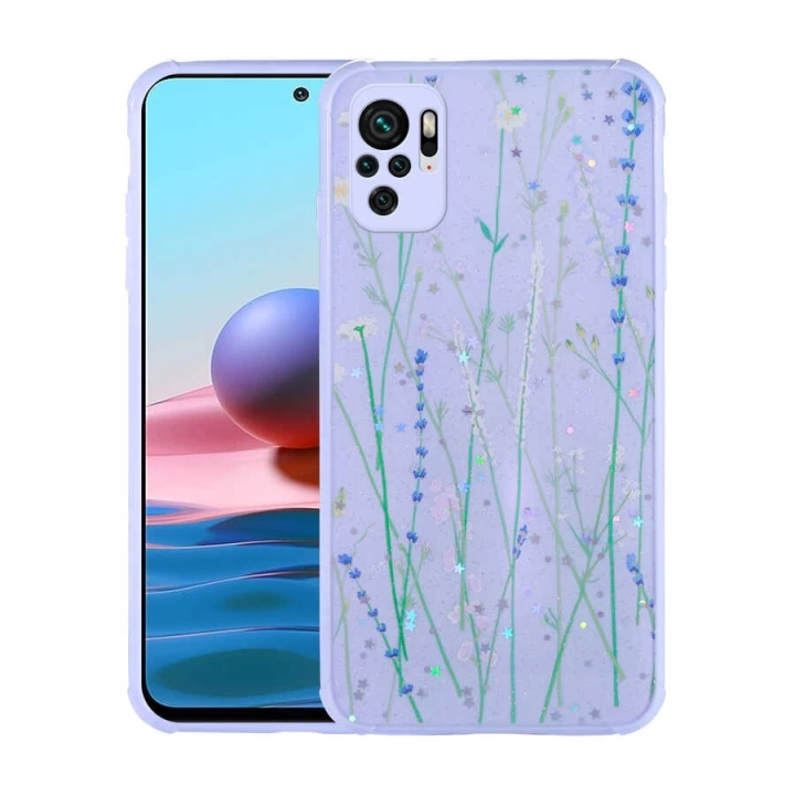 Xiaomi Redmi Note 10 Kılıf Simli Desenli Kamera Korumalı Parlak Redclick Popy Kapak