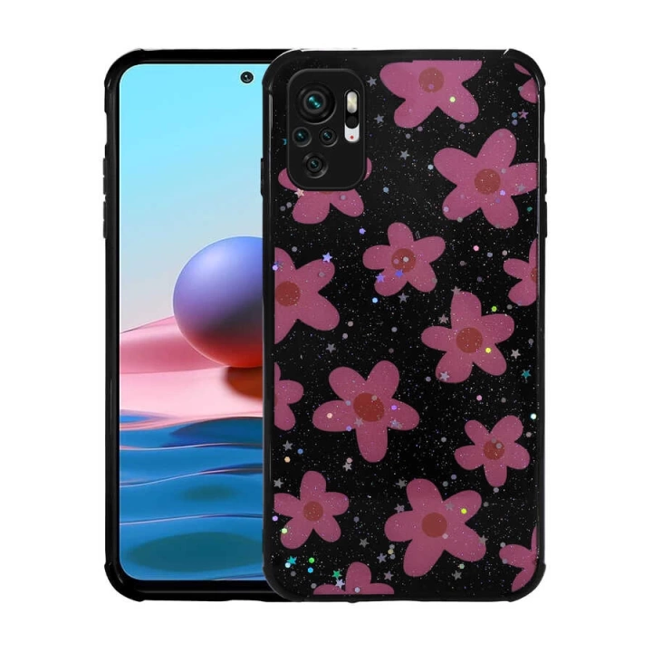 Xiaomi Redmi Note 10 Kılıf Simli Desenli Kamera Korumalı Parlak Redclick Popy Kapak