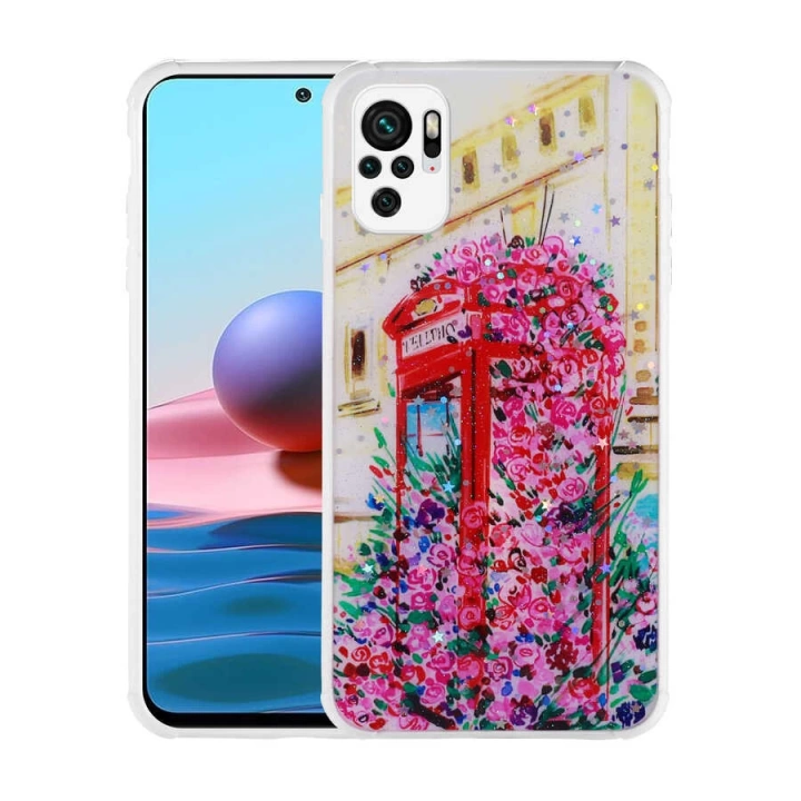 Xiaomi Redmi Note 10 Kılıf Simli Desenli Kamera Korumalı Parlak Redclick Popy Kapak