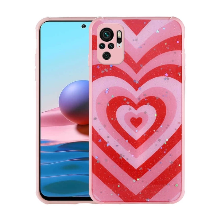 Xiaomi Redmi Note 10 Kılıf Simli Desenli Kamera Korumalı Parlak Redclick Popy Kapak