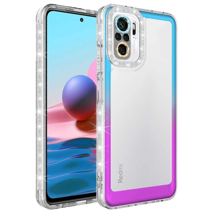 Xiaomi Redmi Note 10 Kılıf Simli Ve Renk Geçiş Tasarımlı Lens Korumalı Redclick Park Kapak