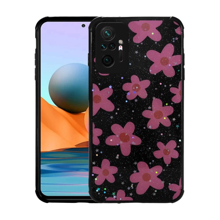 Xiaomi Redmi Note 10 Pro Kılıf Simli Desenli Kamera Korumalı Parlak Redclick Popy Kapak