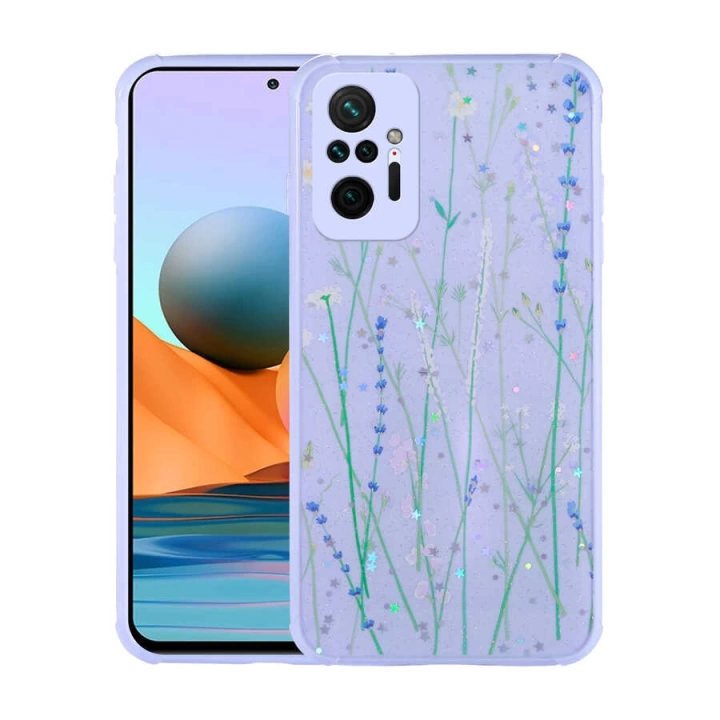 Xiaomi Redmi Note 10 Pro Kılıf Simli Desenli Kamera Korumalı Parlak Redclick Popy Kapak