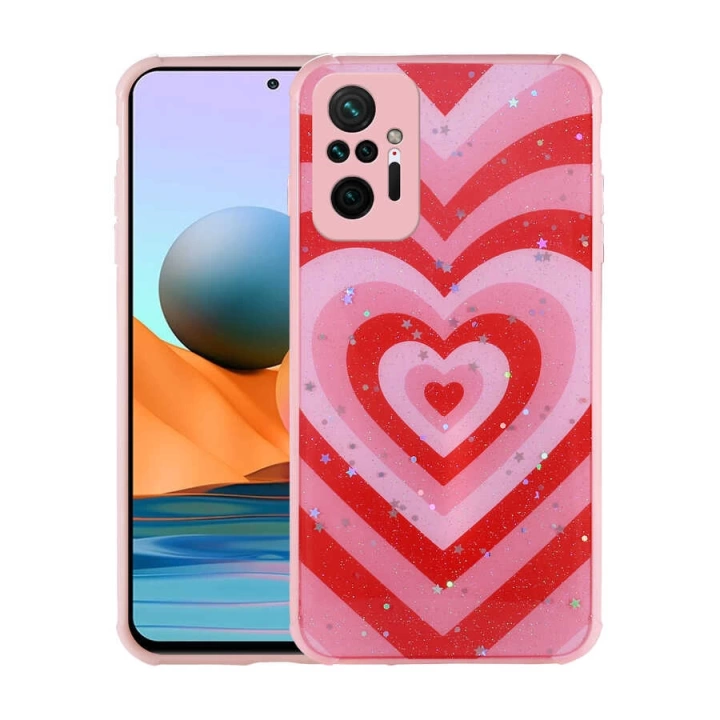 Xiaomi Redmi Note 10 Pro Kılıf Simli Desenli Kamera Korumalı Parlak Redclick Popy Kapak