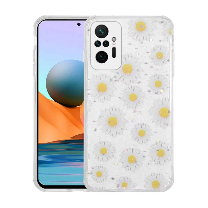 Xiaomi Redmi Note 10 Pro Kılıf Simli Desenli Kamera Korumalı Parlak Redclick Popy Kapak