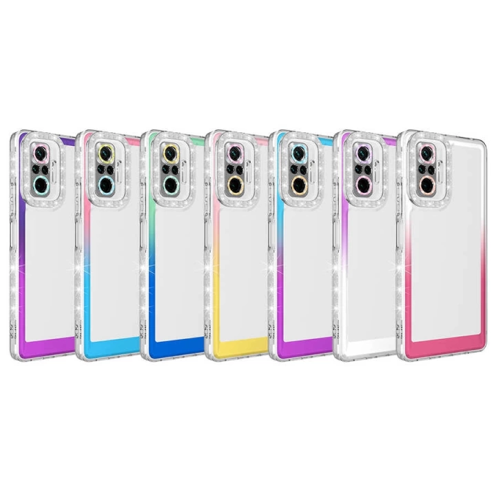 Xiaomi Redmi Note 10 Pro Kılıf Simli Ve Renk Geçiş Tasarımlı Lens Korumalı Redclick Park Kapak
