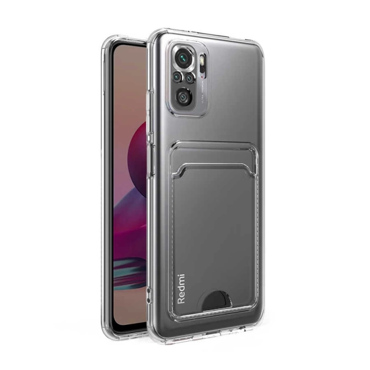 Xiaomi Redmi Note 10s Kılıf Kartlıklı Şeffaf Redclick Setra Clear Silikon Kapak