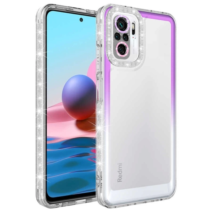 Xiaomi Redmi Note 10s Kılıf Simli Ve Renk Geçiş Tasarımlı Lens Korumalı Redclick Park Kapak