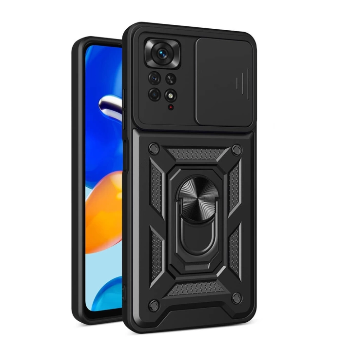 Xiaomi Redmi Note 11 Pro 4G Kılıf Magnetik Standlı Kamera Korumalı Redclick Sürgülü Vega Kapak