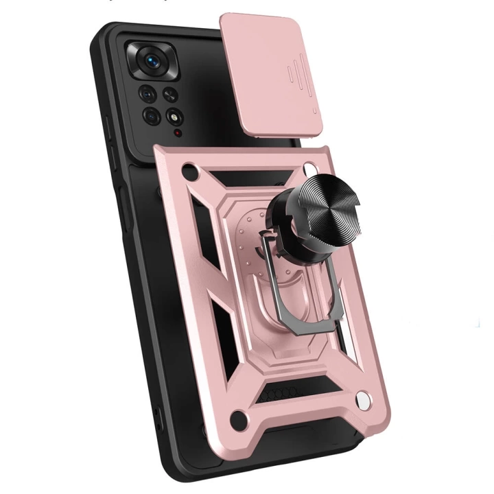 Xiaomi Redmi Note 11 Pro 4G Kılıf Magnetik Standlı Kamera Korumalı Redclick Sürgülü Vega Kapak