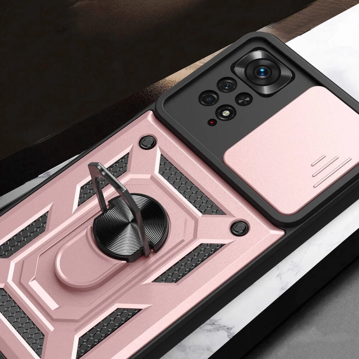 Xiaomi Redmi Note 11 Pro 4G Kılıf Magnetik Standlı Kamera Korumalı Redclick Sürgülü Vega Kapak