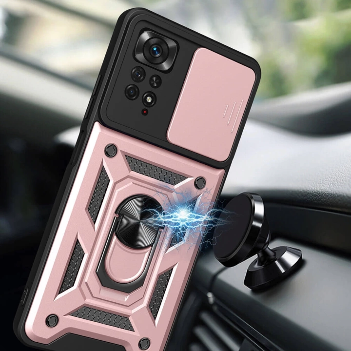 Xiaomi Redmi Note 11 Pro 4G Kılıf Magnetik Standlı Kamera Korumalı Redclick Sürgülü Vega Kapak