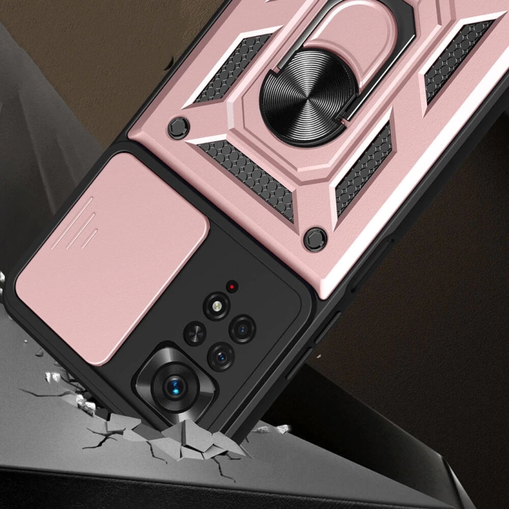 Xiaomi Redmi Note 11 Pro 4G Kılıf Magnetik Standlı Kamera Korumalı Redclick Sürgülü Vega Kapak