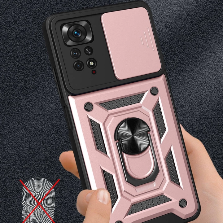 Xiaomi Redmi Note 11 Pro 4G Kılıf Magnetik Standlı Kamera Korumalı Redclick Sürgülü Vega Kapak