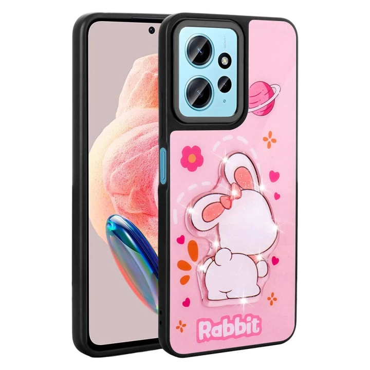 Xiaomi Redmi Note 12 4G Kılıf Parlayan Kabartmalı İkonik Figürlü Redclick Amas Silikon Kapak