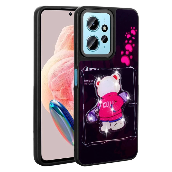 Xiaomi Redmi Note 12 4G Kılıf Parlayan Kabartmalı İkonik Figürlü Redclick Amas Silikon Kapak